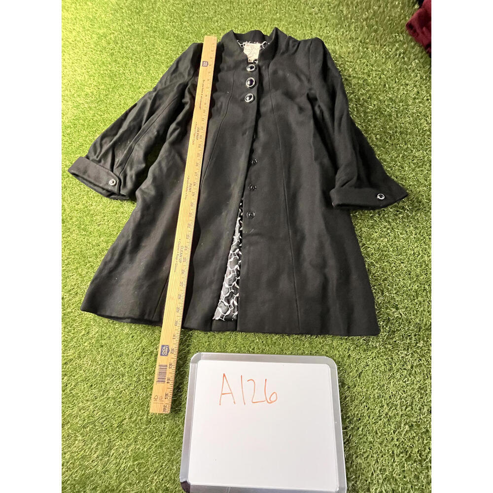 Tulle Black Wool Blend Coat Womens XS Button Pea Coat Lined